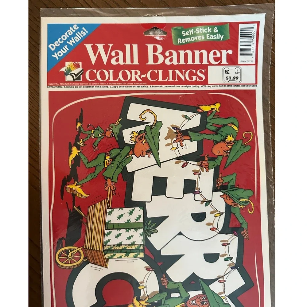 Vintage‎ Merry Christmas Wall Banner Color-Clings Elves Holiday Decor New